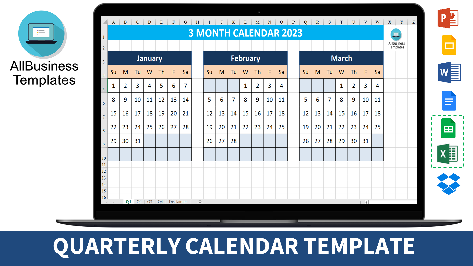 quarter calendar Hauptschablonenbild