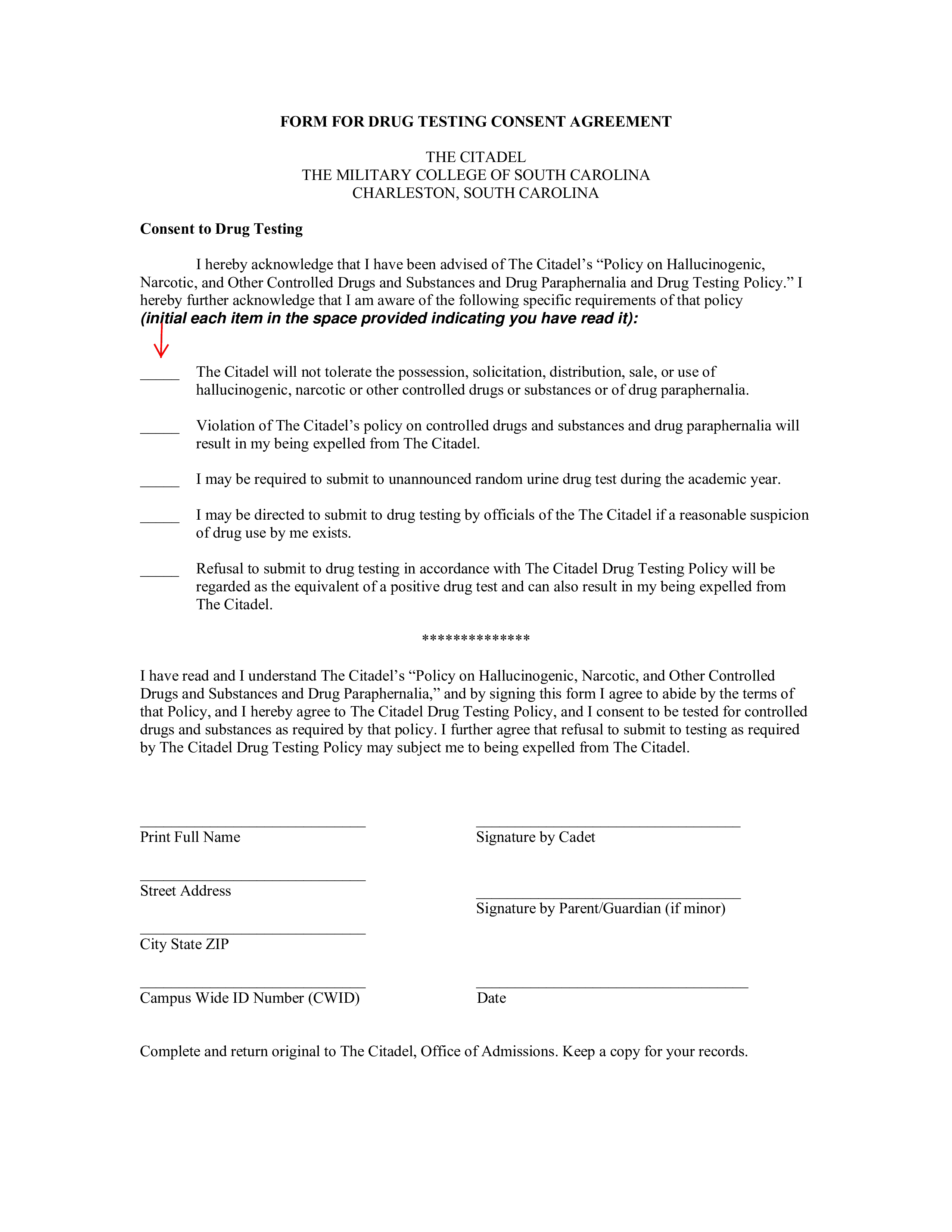 drug testing consent agreement form plantilla imagen principal