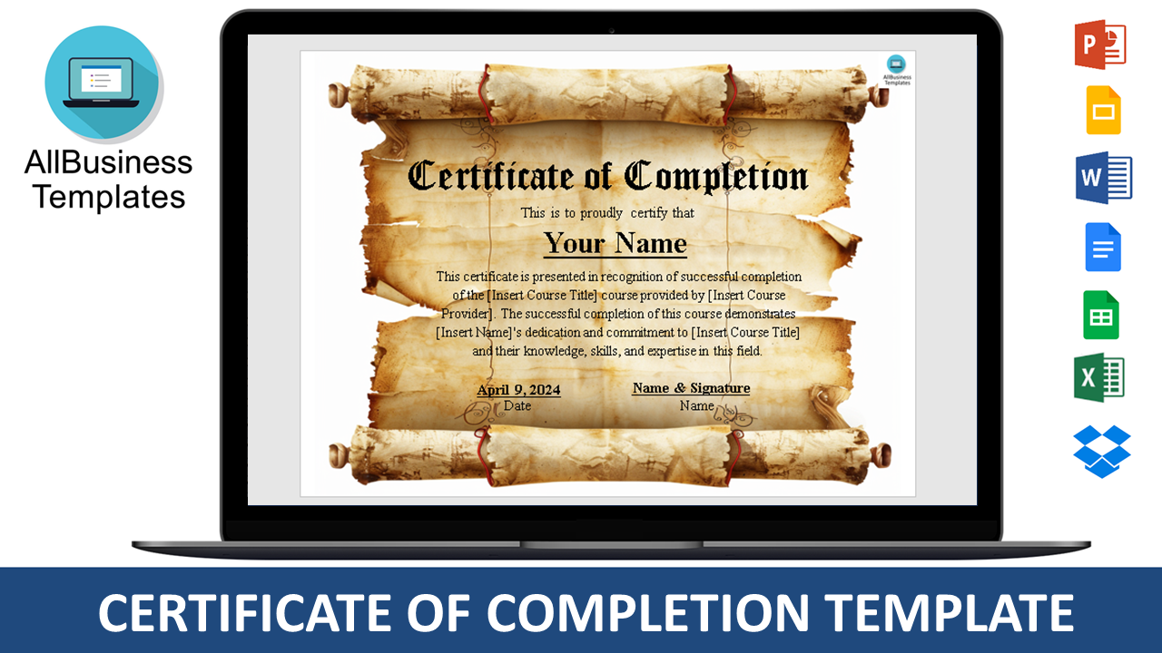 certificate of completion template free printable Hauptschablonenbild