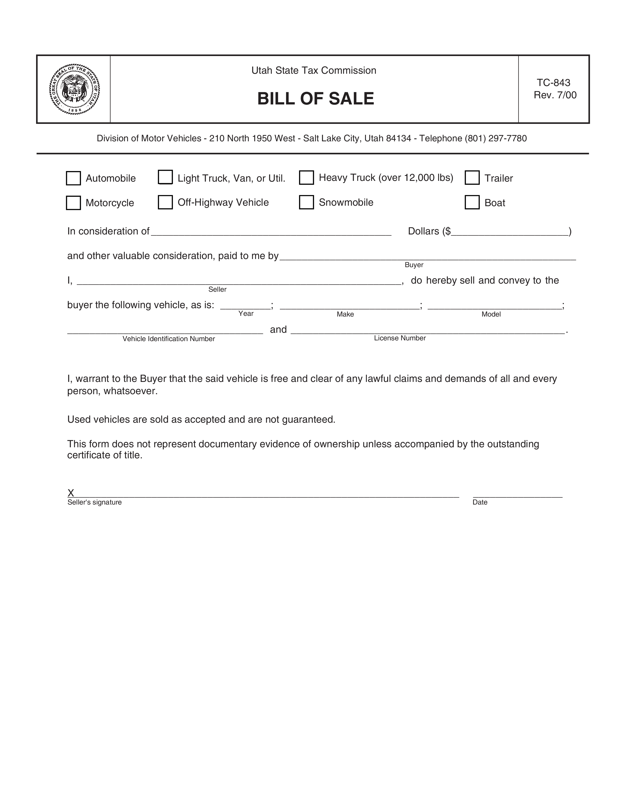 used car bill of sale plantilla imagen principal