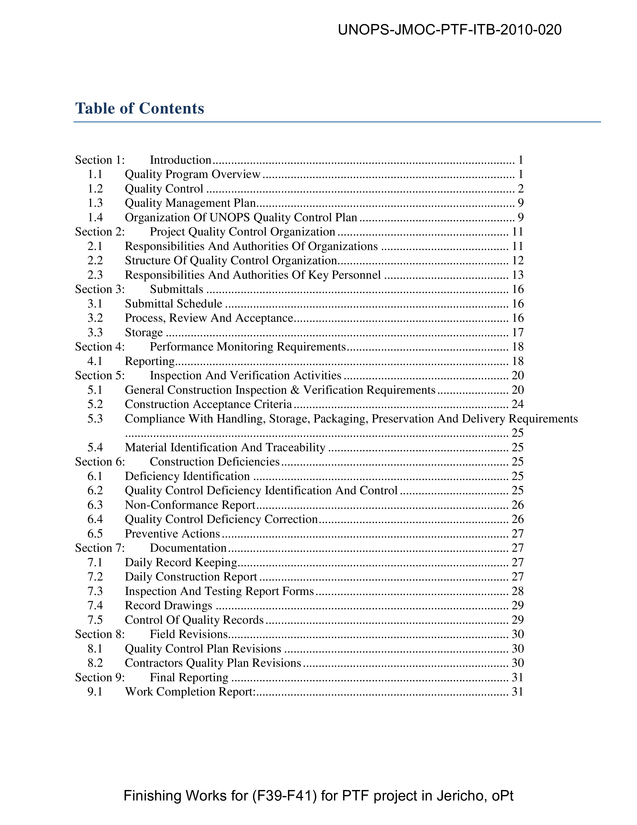 quality control management plan template