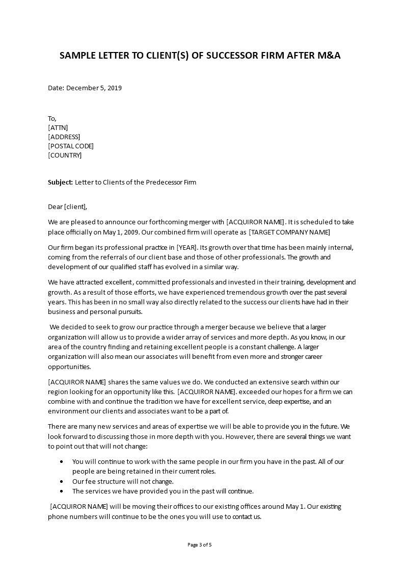 Merger Letter to the Successor Firm main image