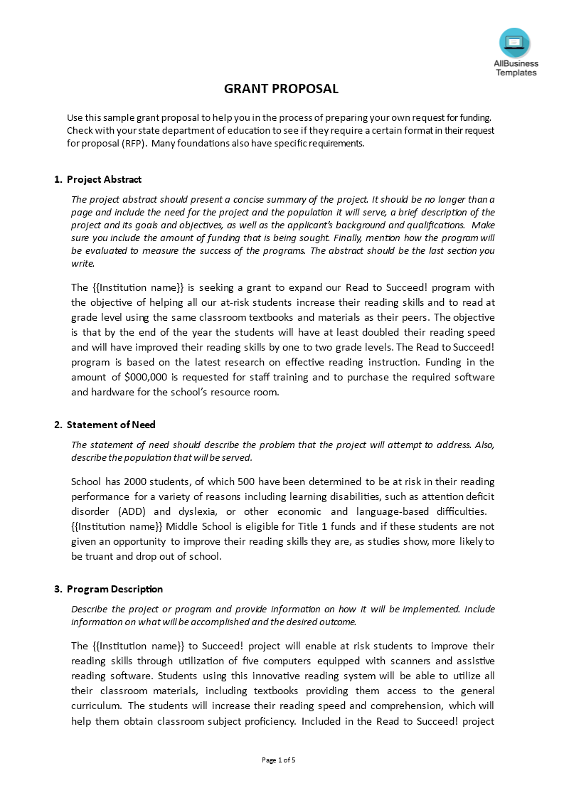 grant proposal template Hauptschablonenbild