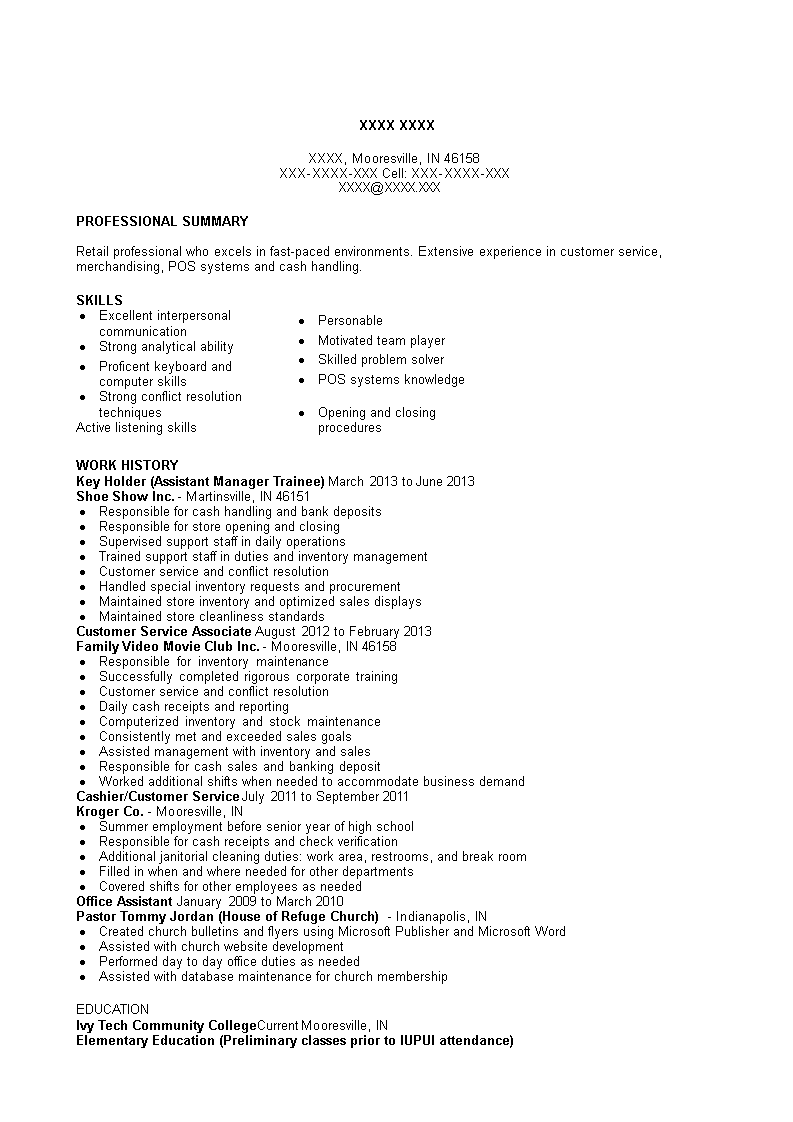 assistant manager trainee resume template
