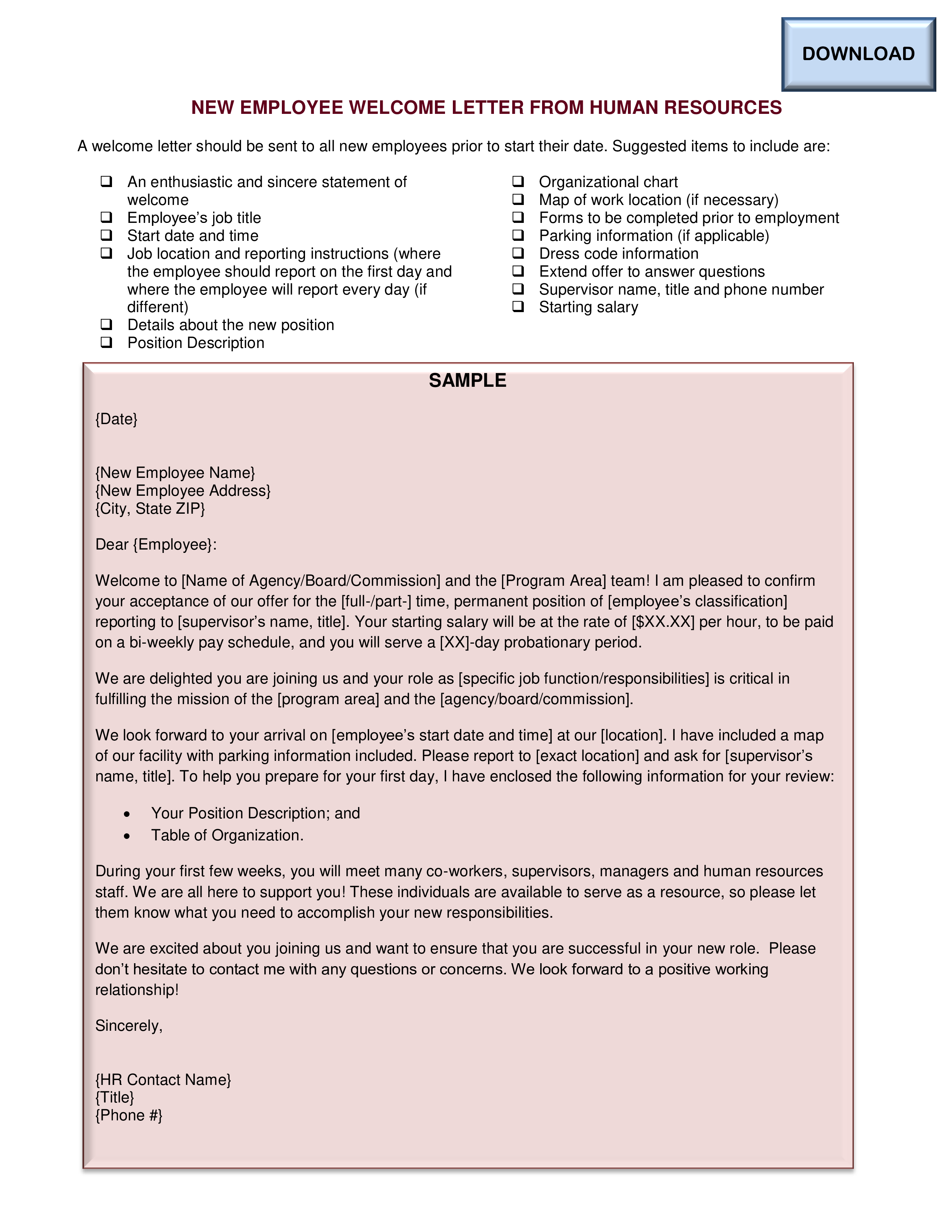 Welcome Letter Of Employment Template main image