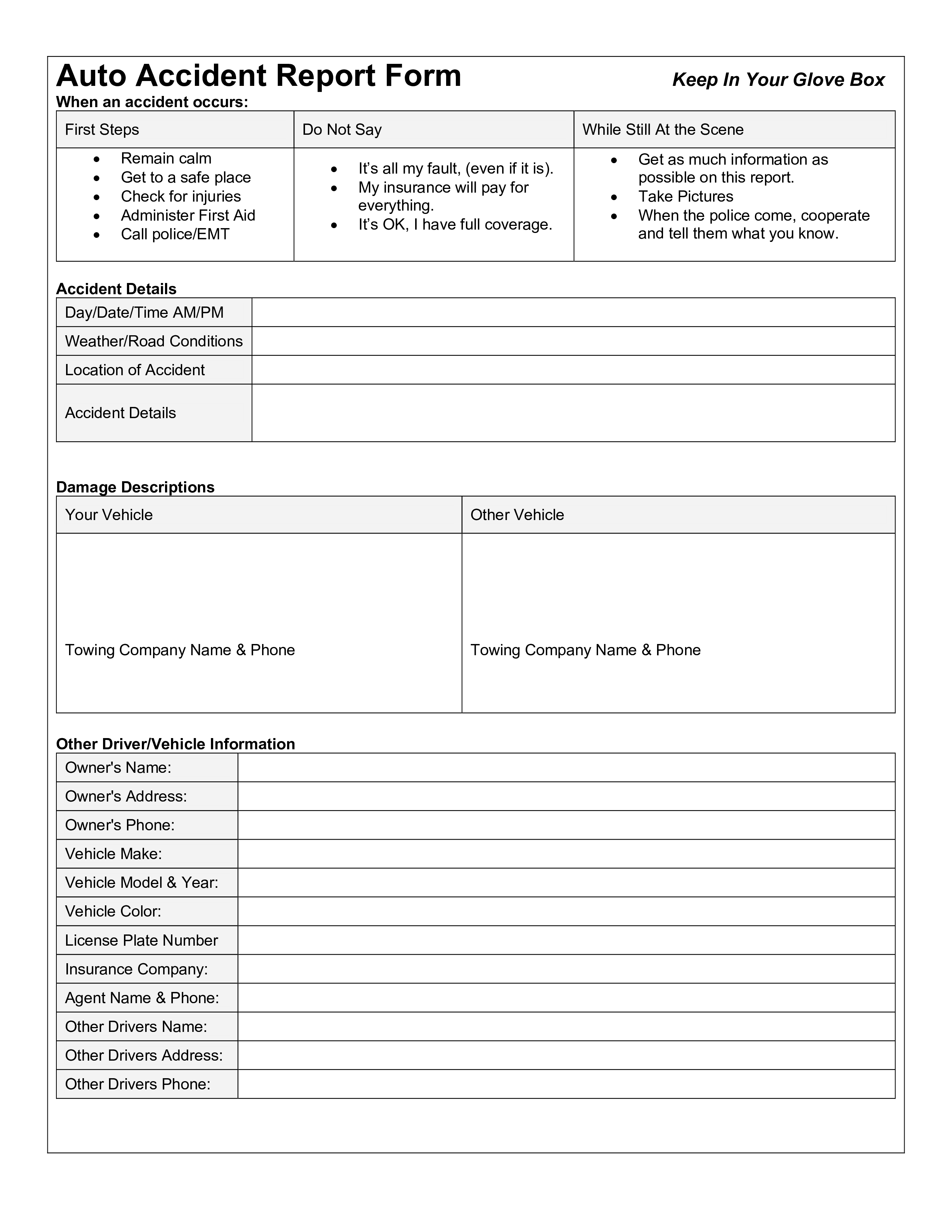 auto accident incident report Hauptschablonenbild