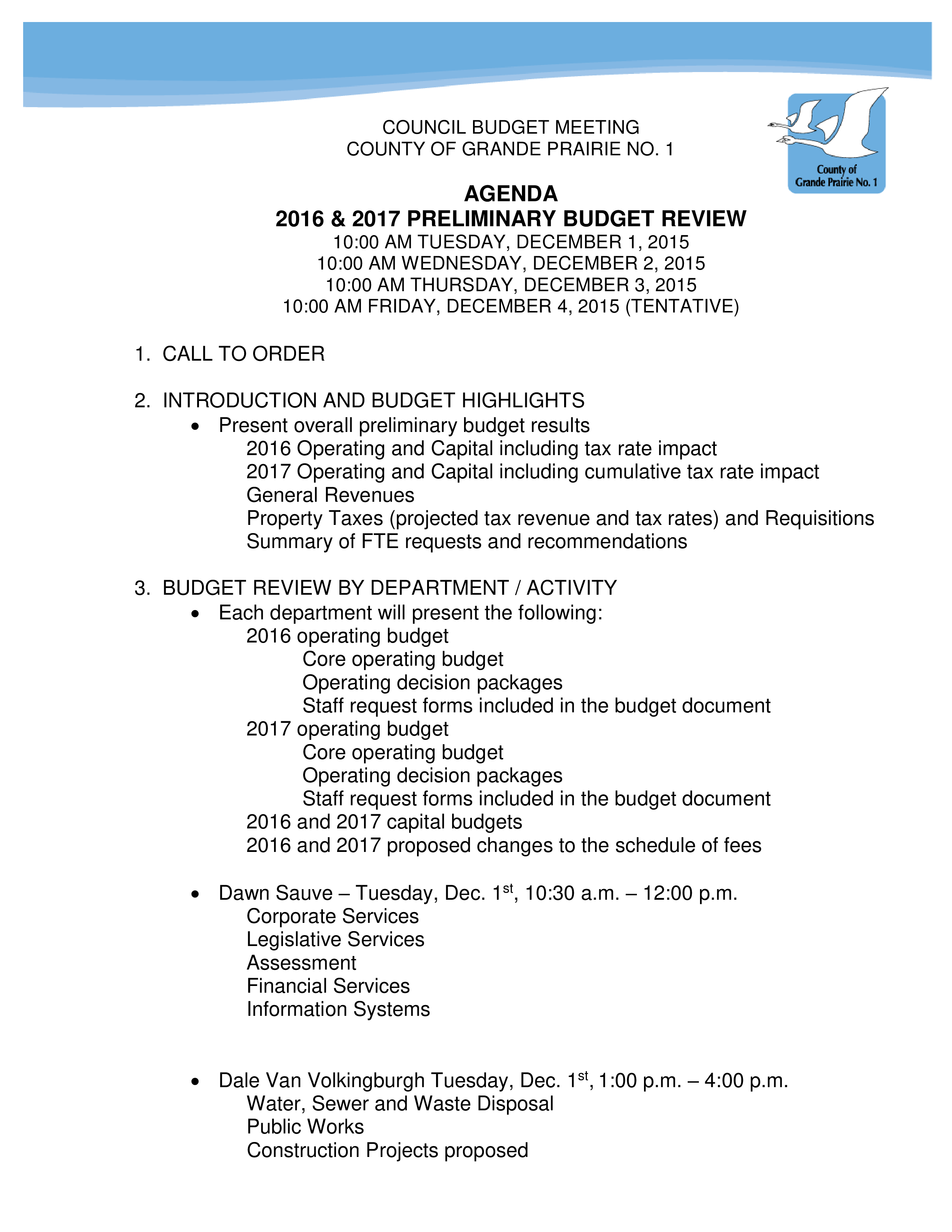 Budget Review Agenda main image