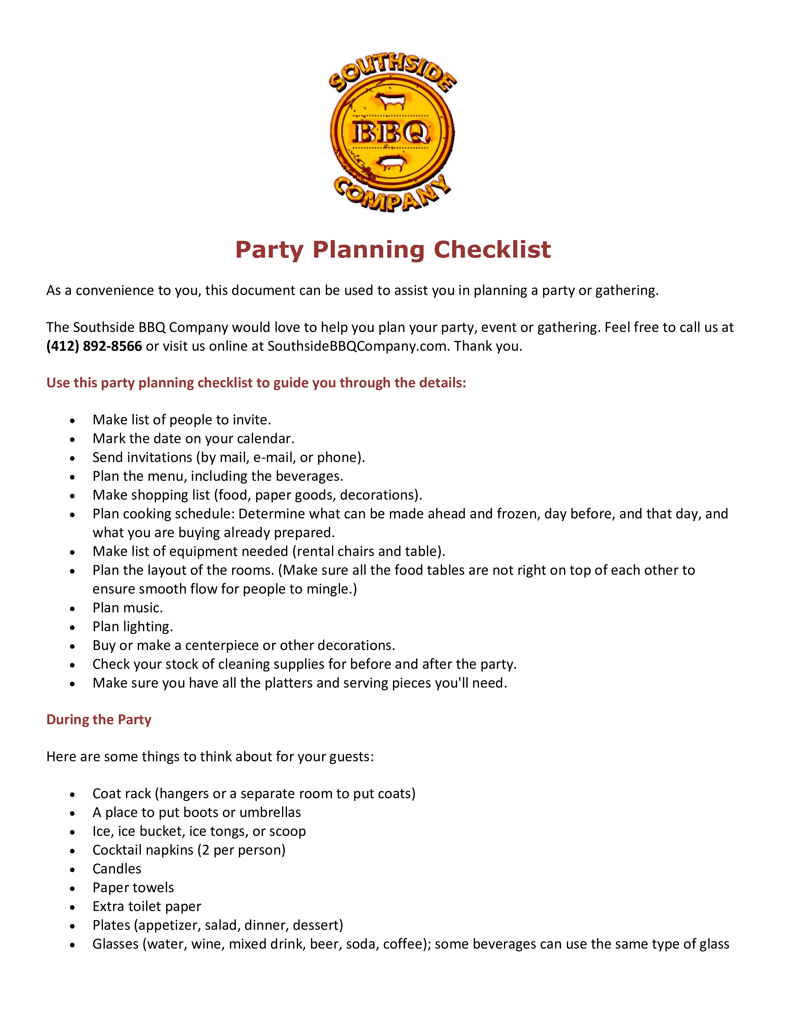 printable party planning checklist template