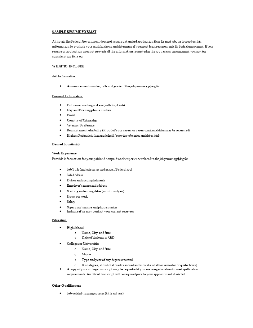 Sample Resume Format In Word 模板