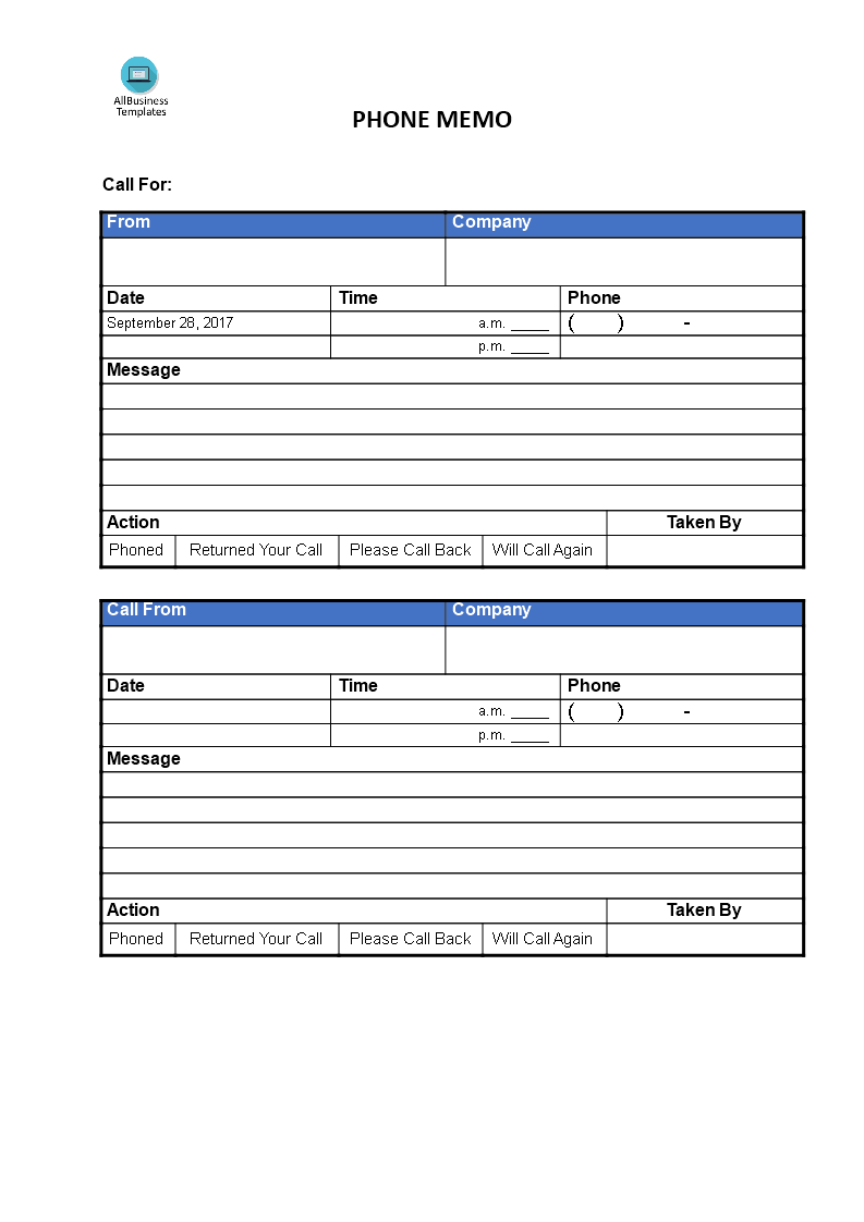 memo phone template