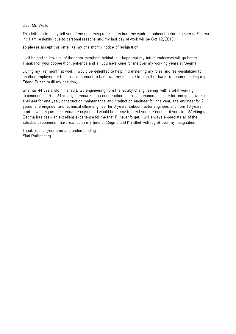 Sub Contractor Resignation Letter Templates At Allbusinesstemplates sub-contractor-resignation-letter-templates-at-allbusinesstemplates