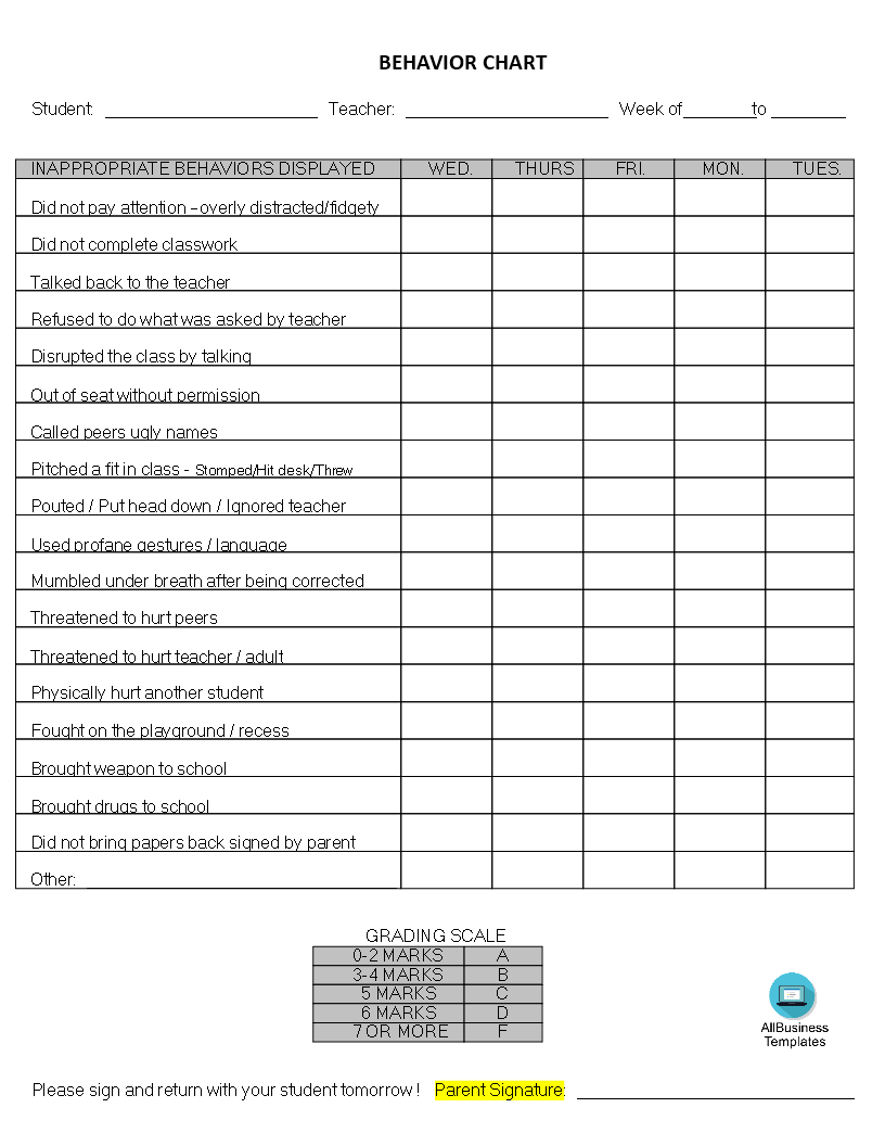 printable behavior chart for kids plantilla imagen principal