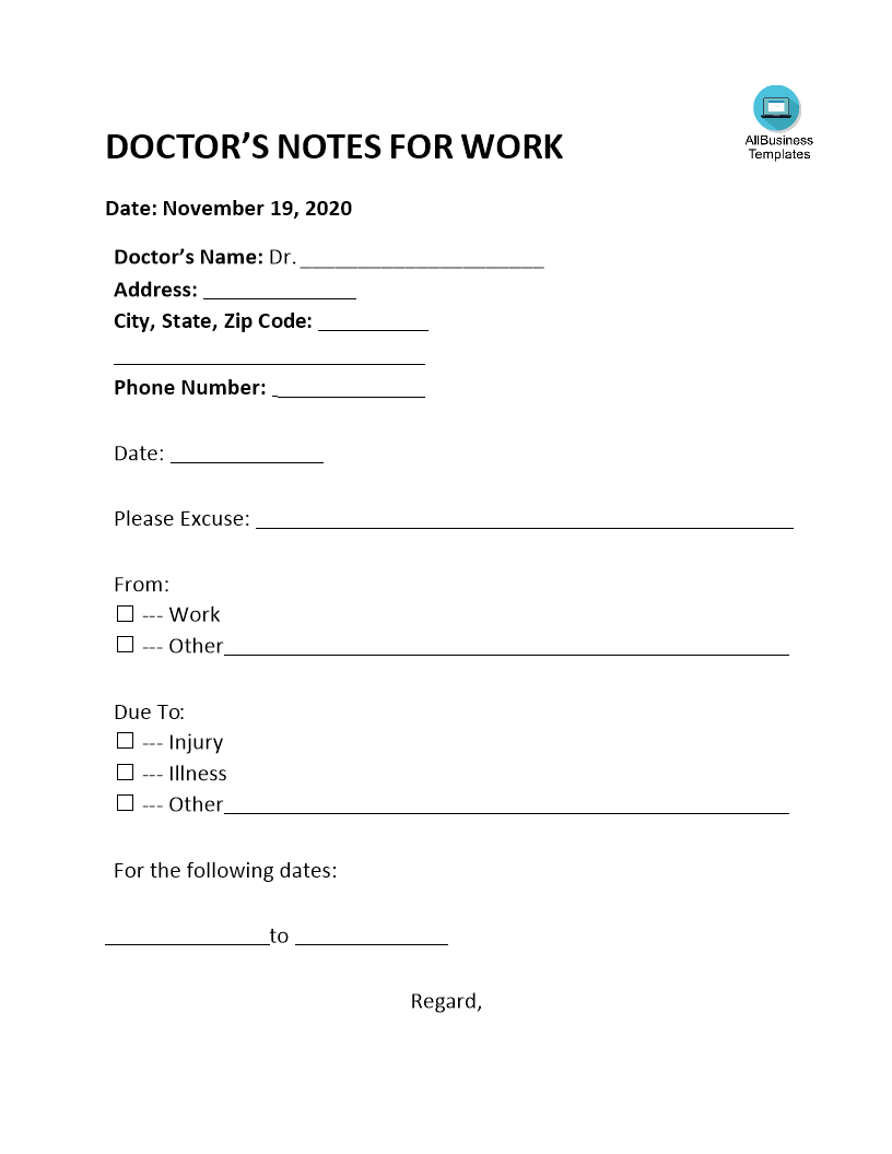 medical excuse slip template voorbeeld afbeelding 