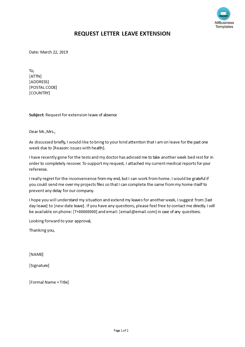 Leave Of Absence Extension Request Letter | Templates At  Allbusinesstemplates.Com