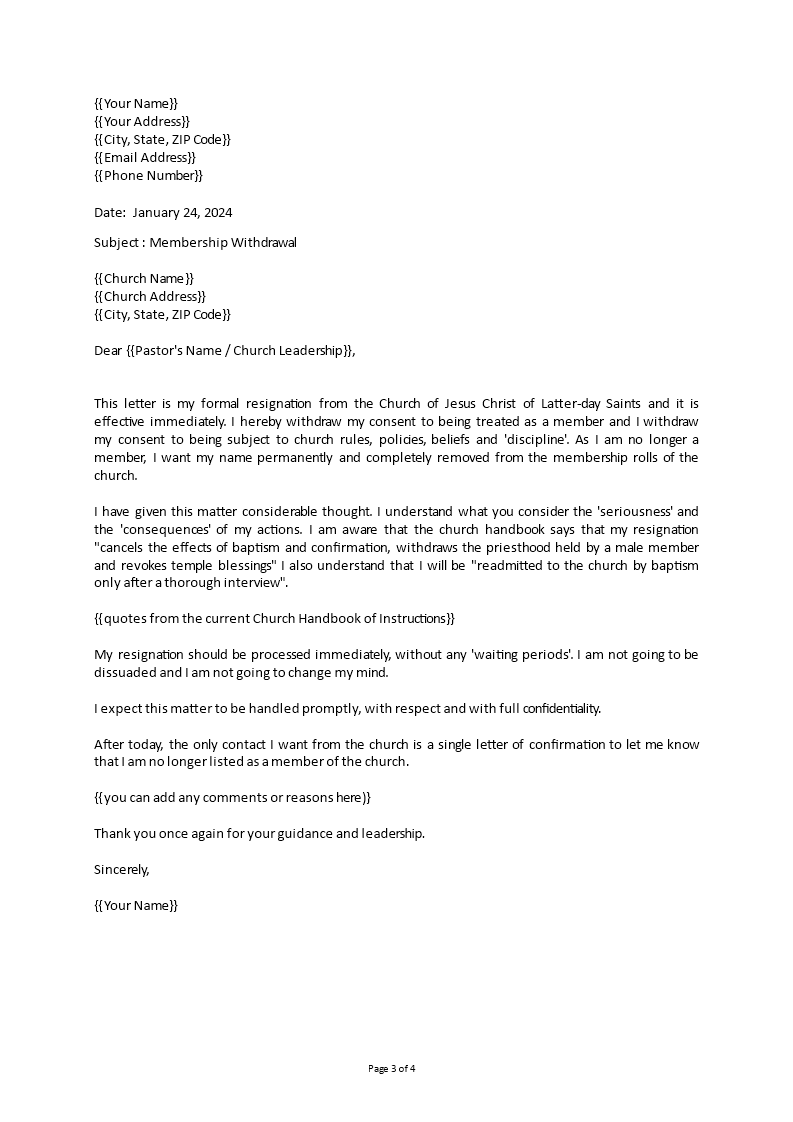 church resignation letter for member modèles
