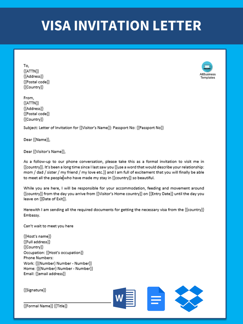 tourist visa invitation letter format