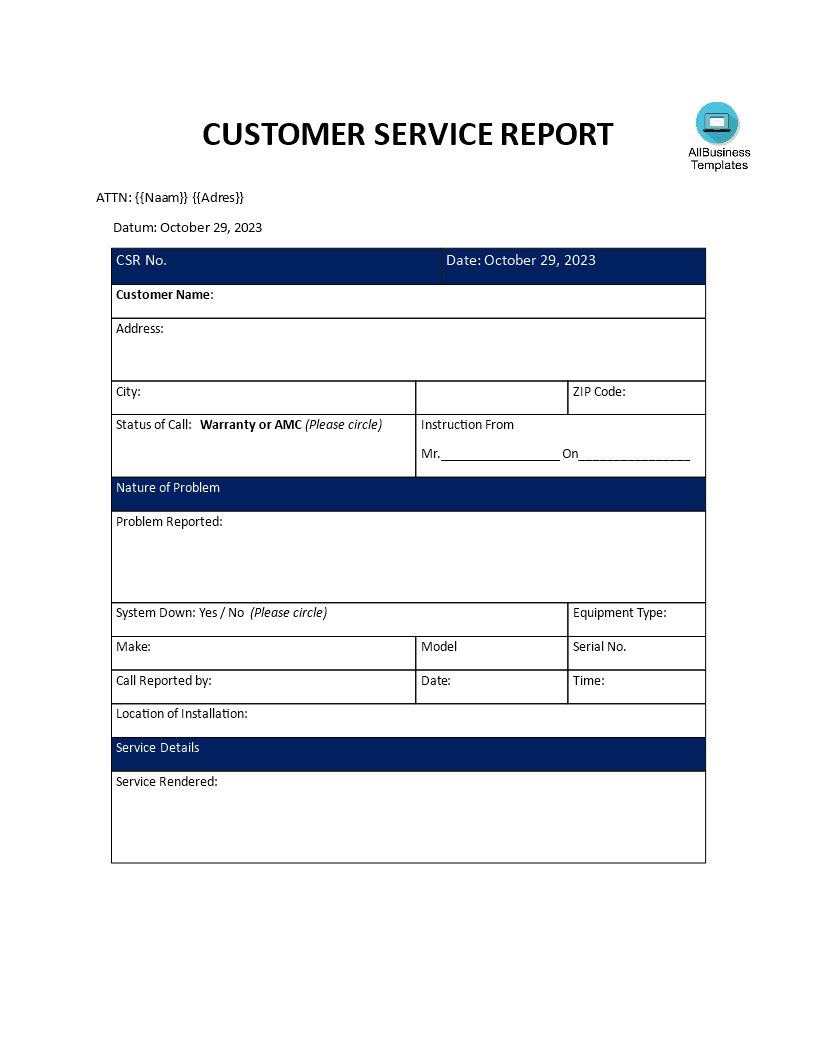 service report voorbeeld afbeelding 