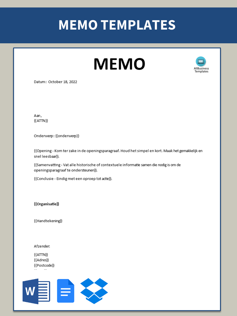 memo sjabloon voorbeeld afbeelding 