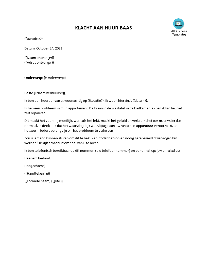 Kostenloses Landlord Complaint Letter from Tenant