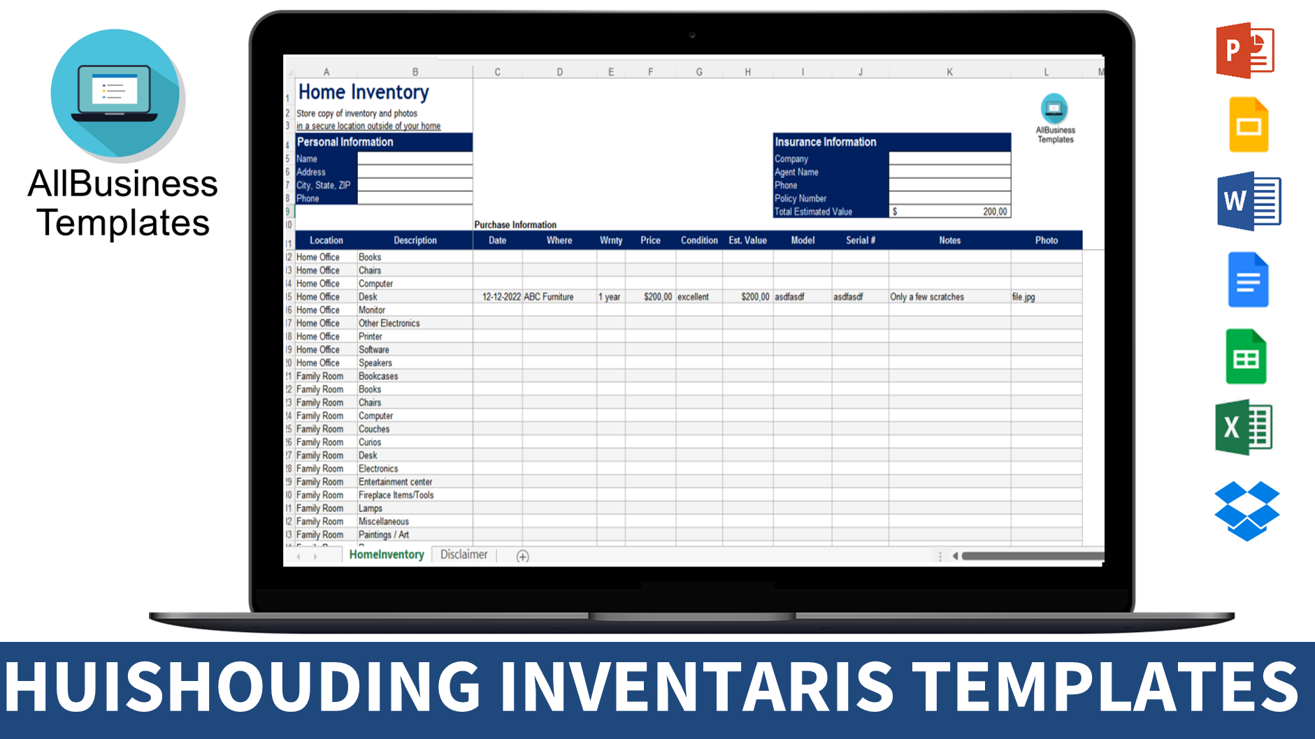 huisinventaris excel plantilla imagen principal