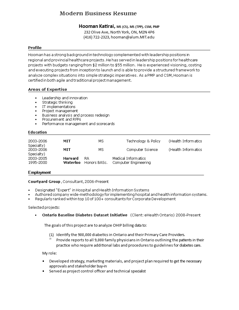 modern business resume format template