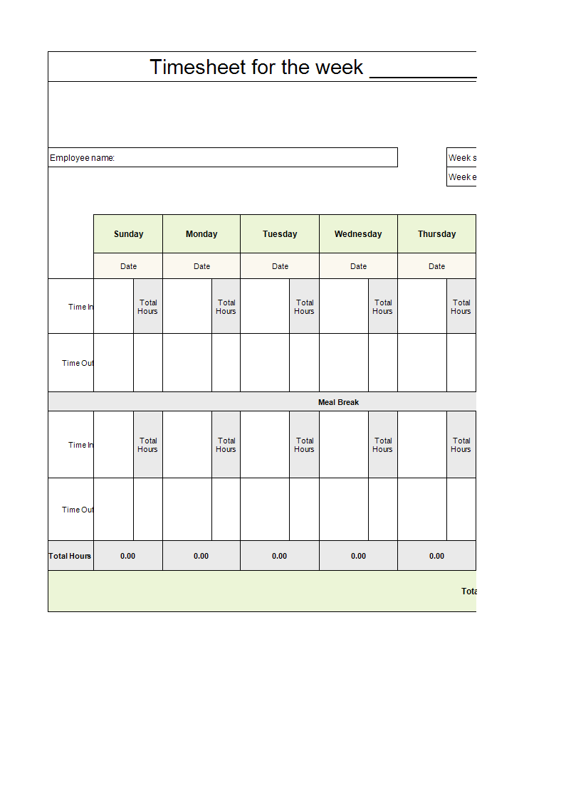 timesheet for the week Hauptschablonenbild