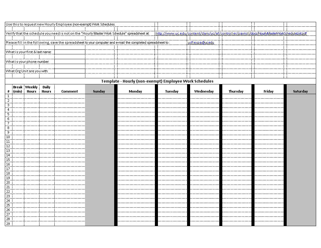 Hourly Work Schedule 模板