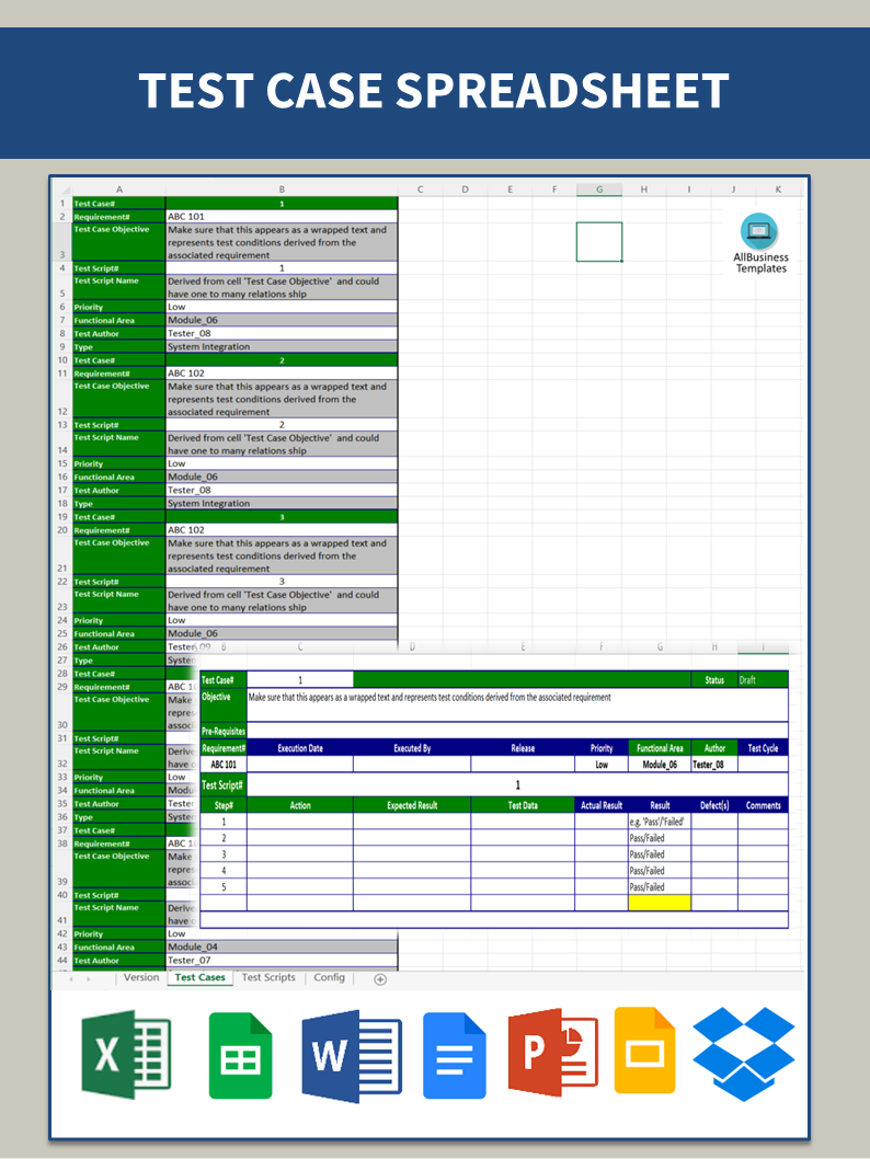 test case xls spreadsheet Hauptschablonenbild