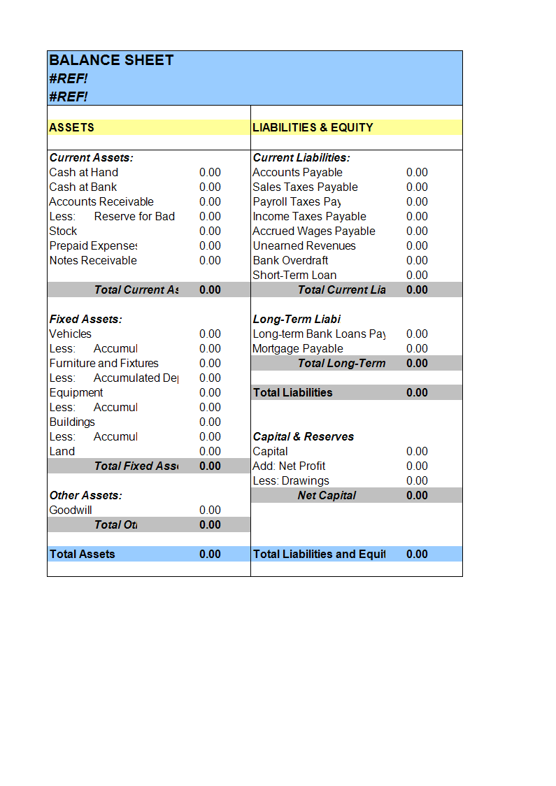 sample balance sheet in excel Hauptschablonenbild