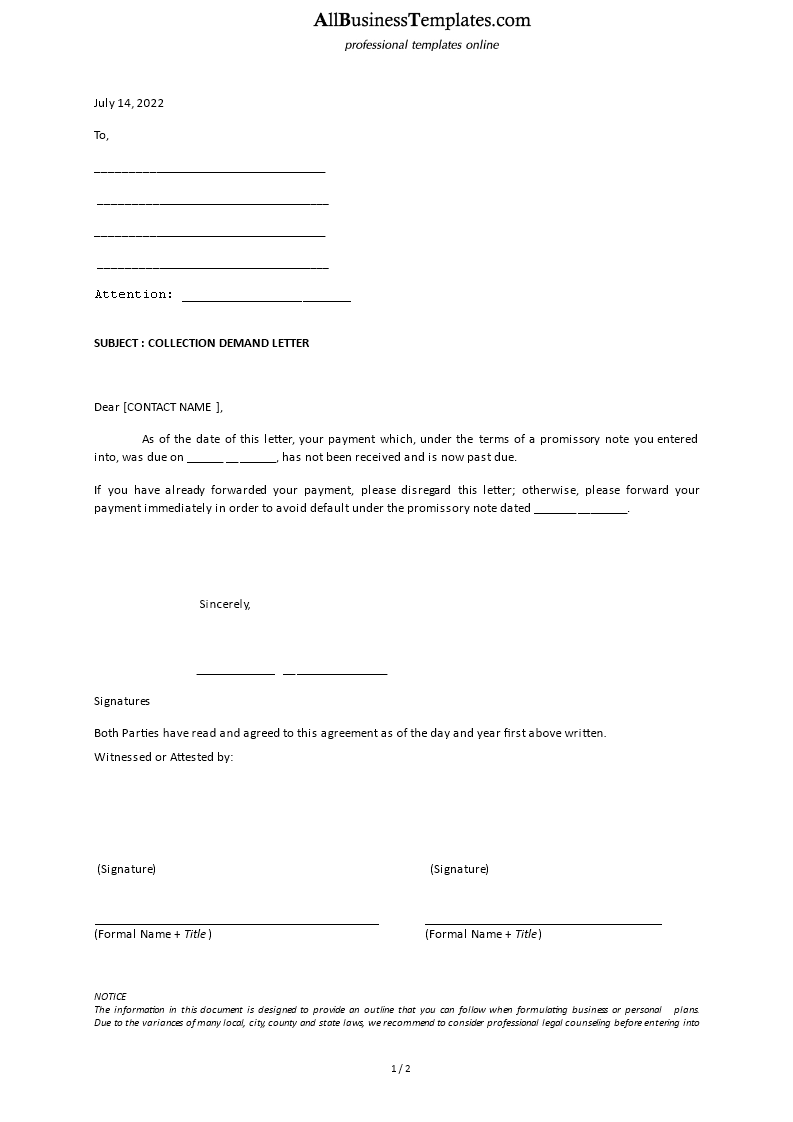 Collection Demand Letter template main image