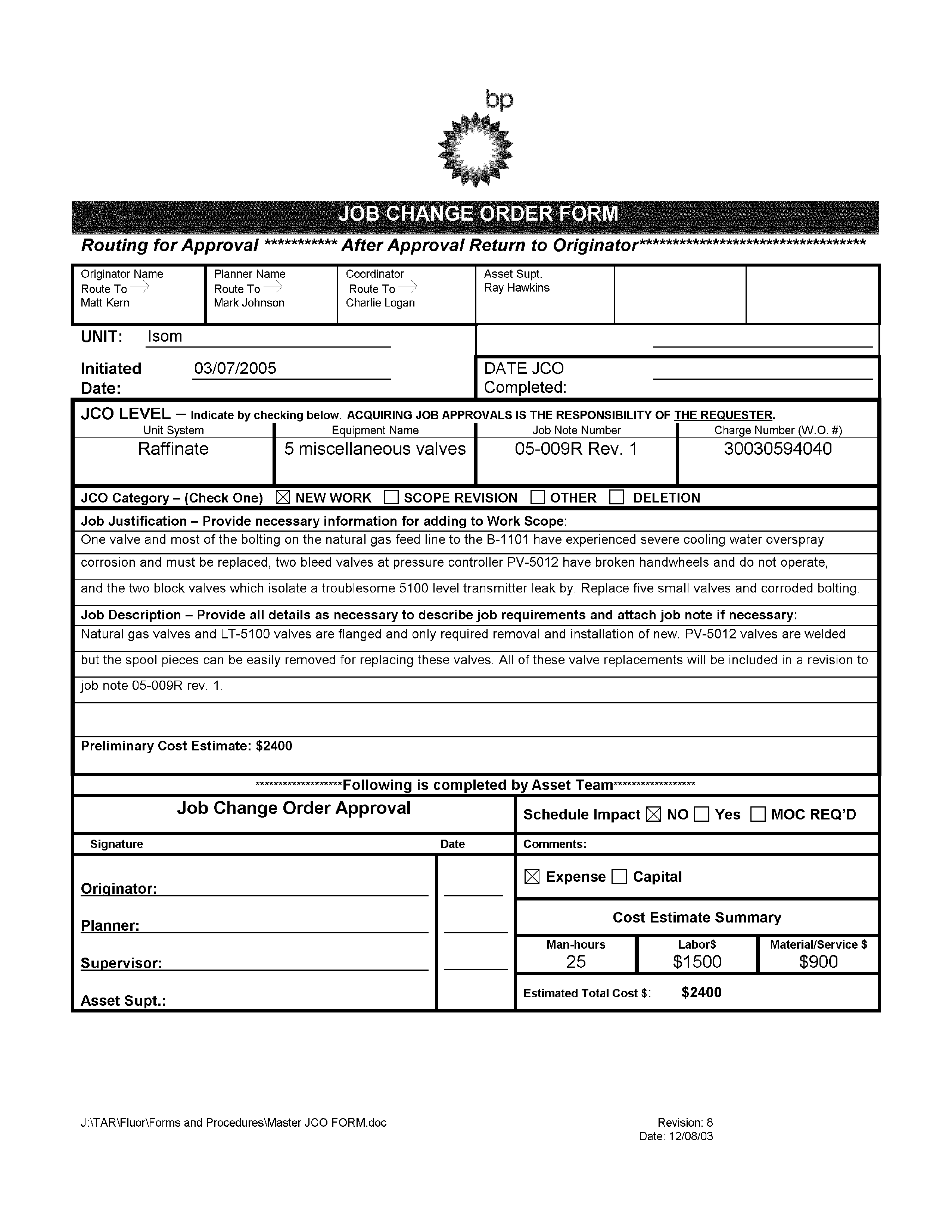 job change order form template