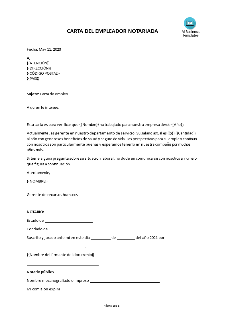 carta del empleador notariada voorbeeld afbeelding 