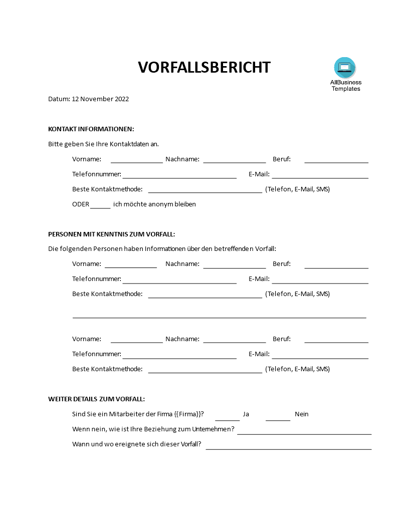 vorfallsbericht template