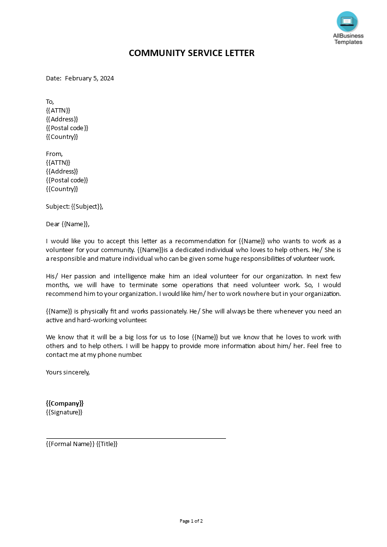 gratis-community-service-recommendation-letter