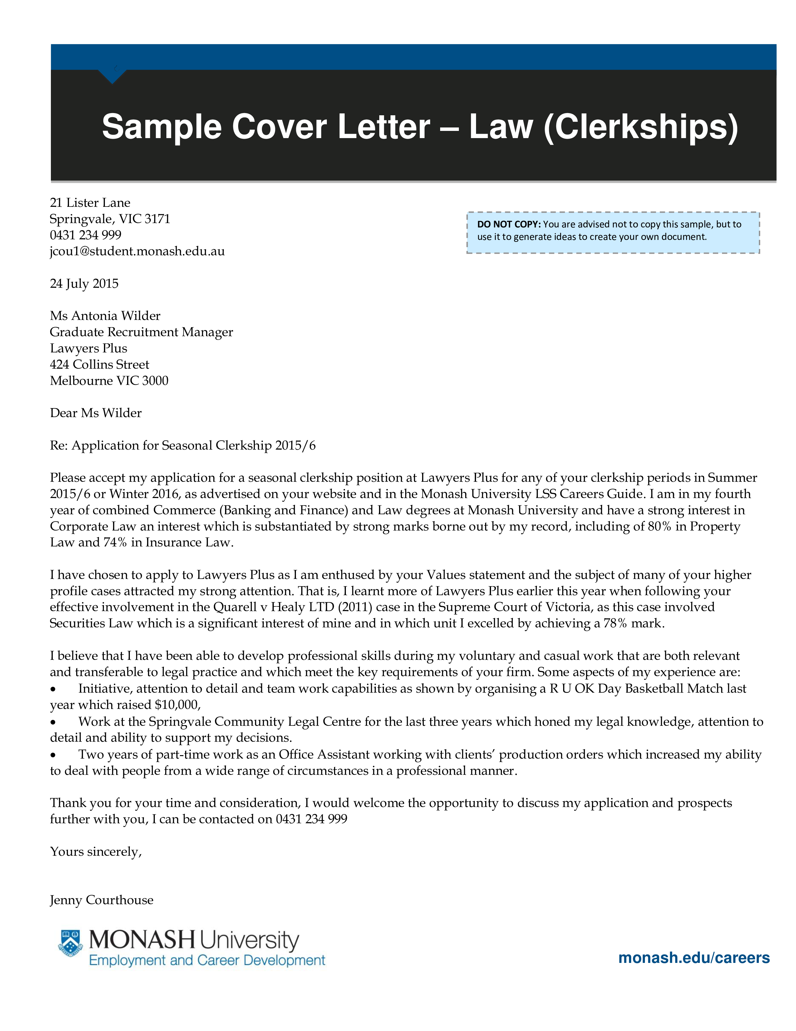 Law Student Application Cover Letter main image