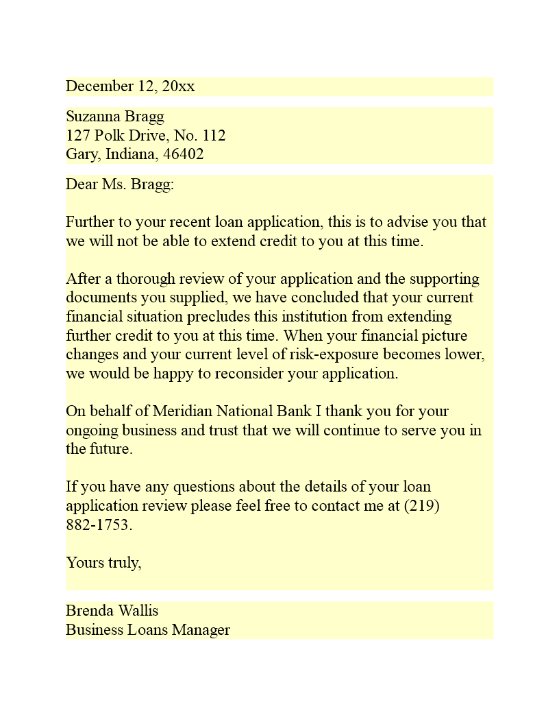 business loan rejection template