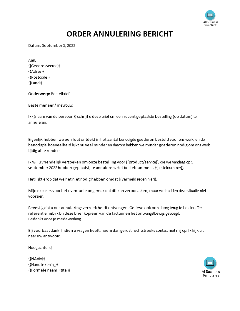 order annuleringsbrief voorbeeld afbeelding 