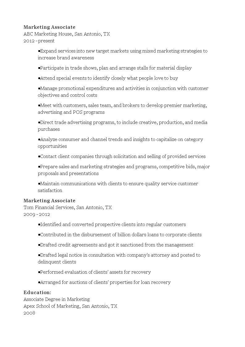 Marketing Sales Associate Resume main image