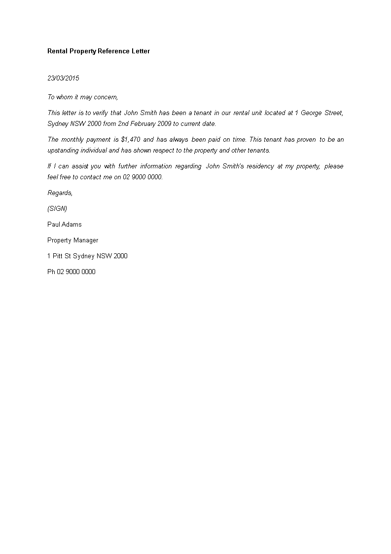 Rental Property Reference Letter main image