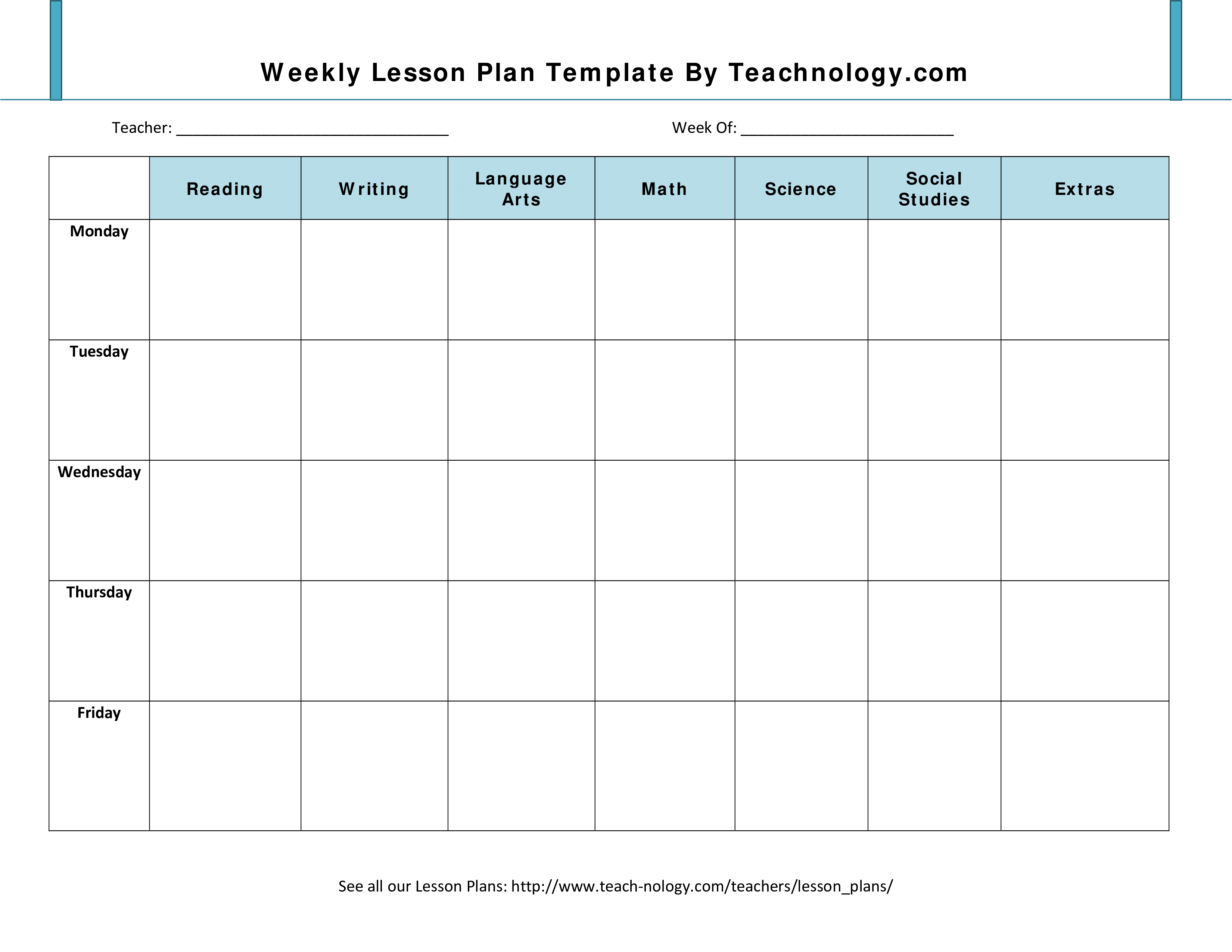 weekly lesson plan format modèles