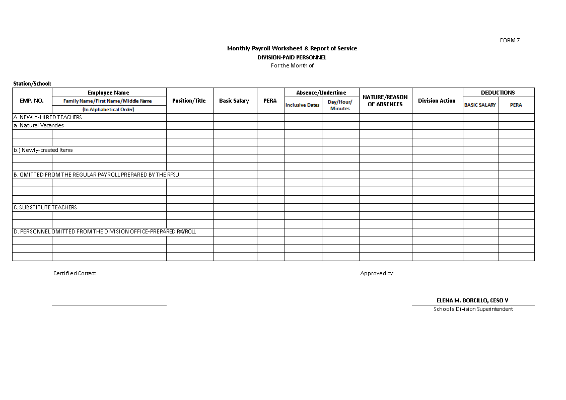 Payroll Template Sample 模板