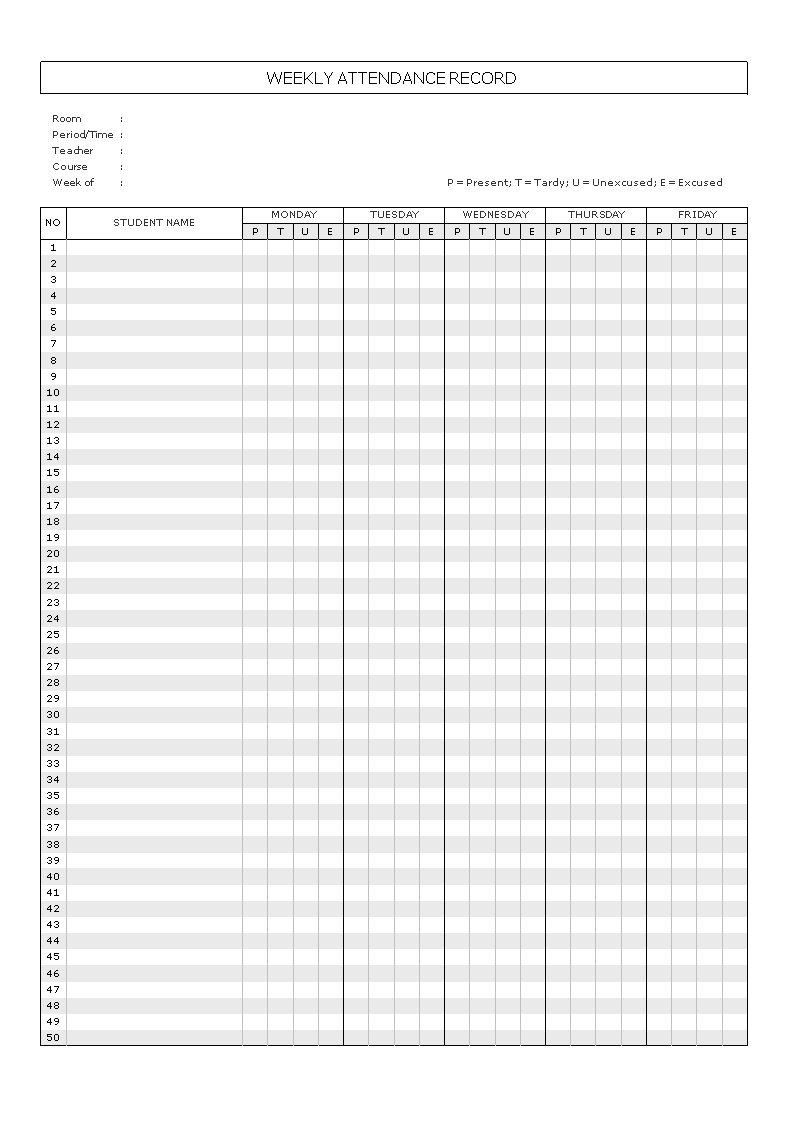 weekly class attendance report template
