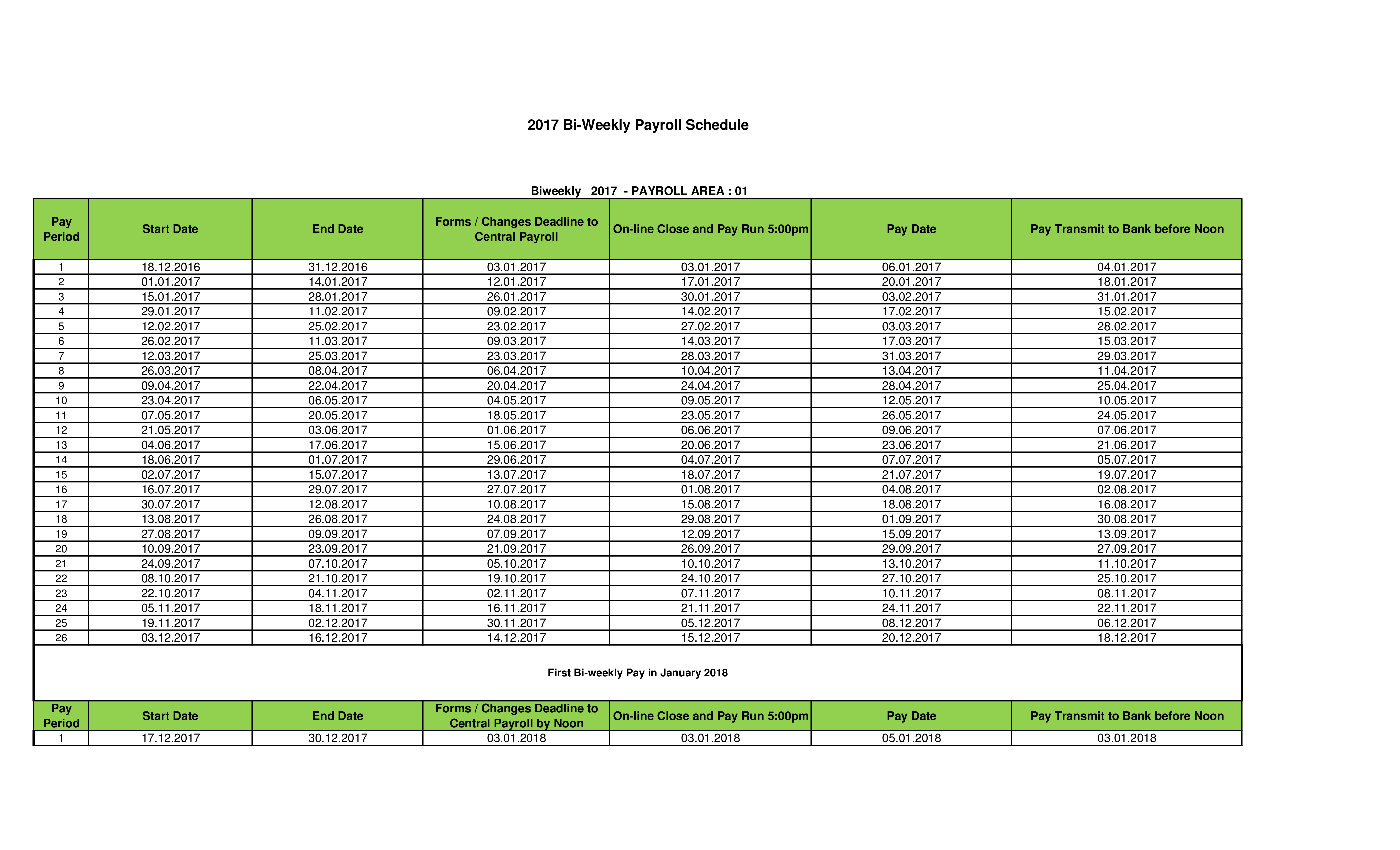 Bi Weekly Payroll Schedule main image