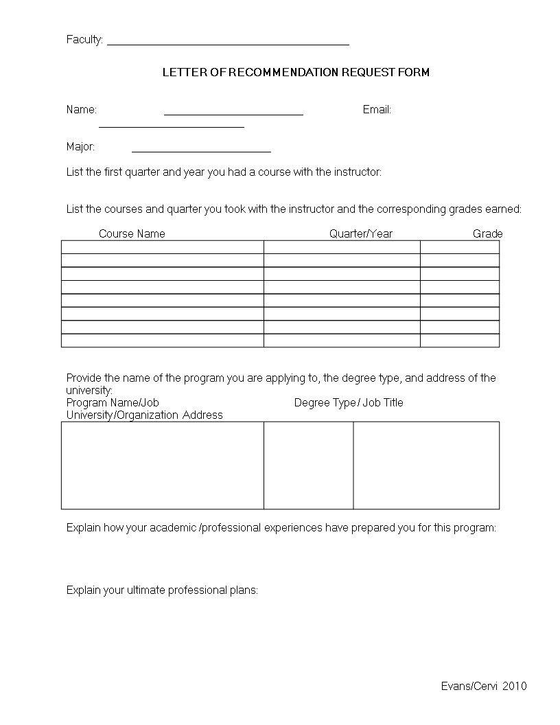 Teacher Letter Of Recommendation Request Form main image