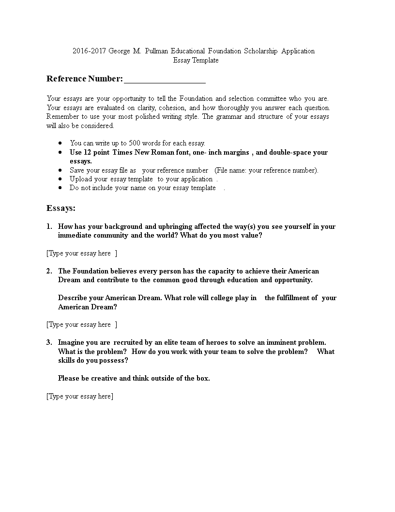 high school scholarship essay template