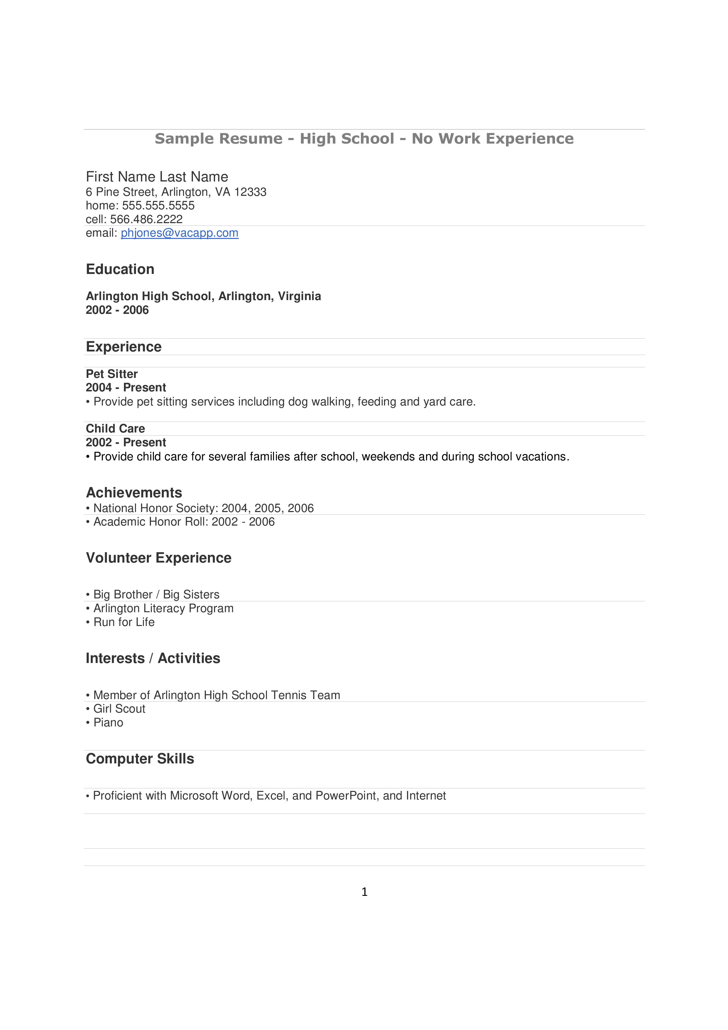 sample teenage resume template