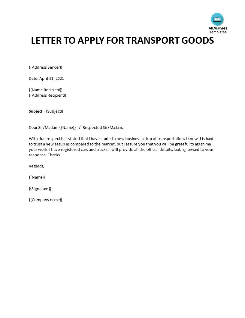 application-for-transport-contract-templates-at-allbusinesstemplates