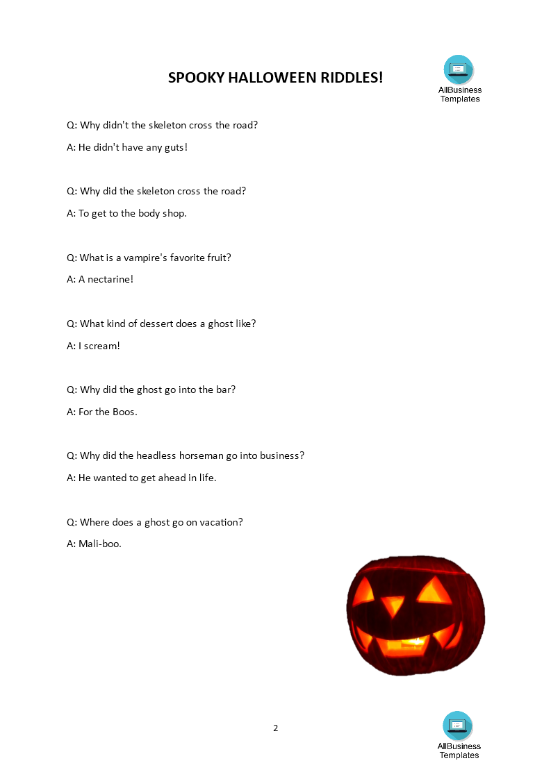 halloween riddles template