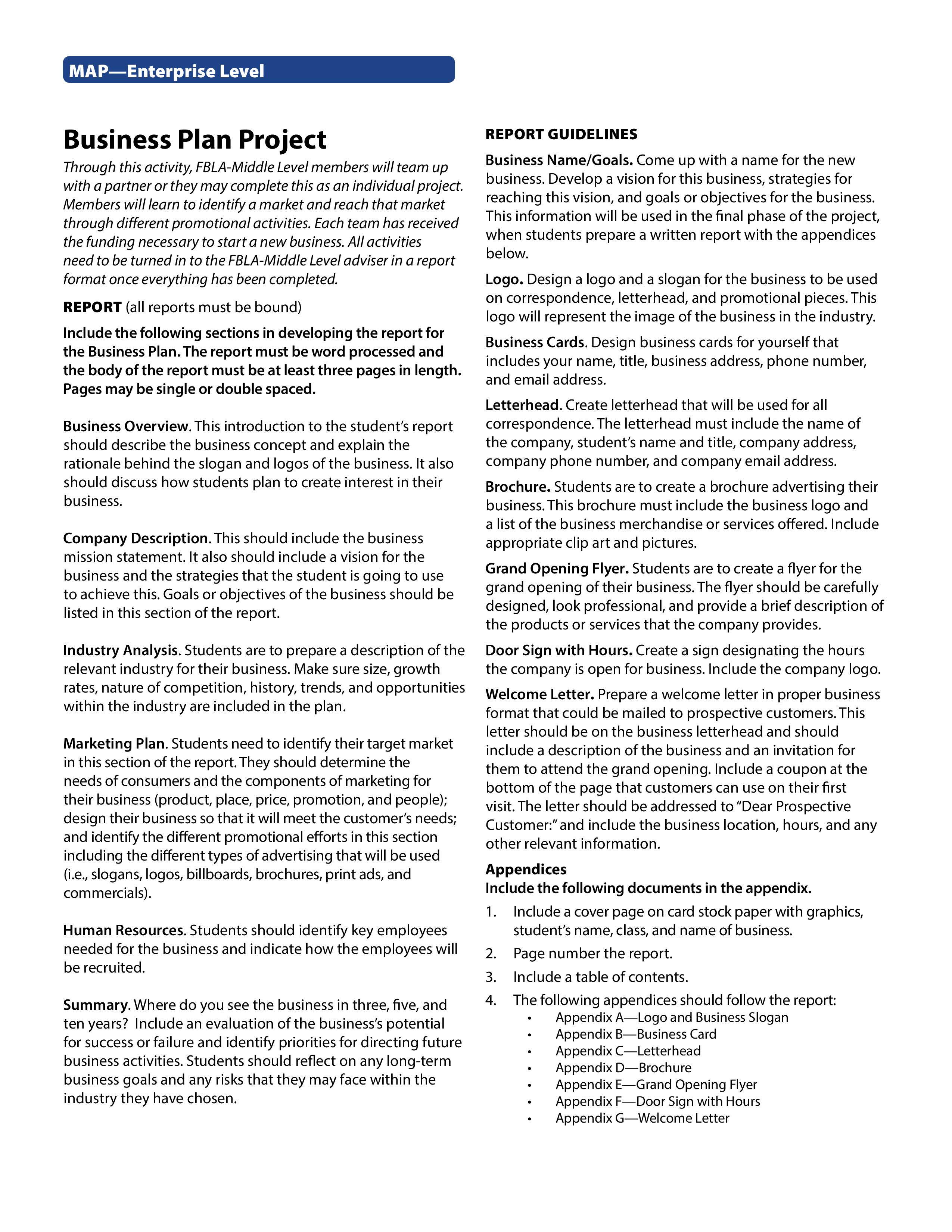 business plan project report template