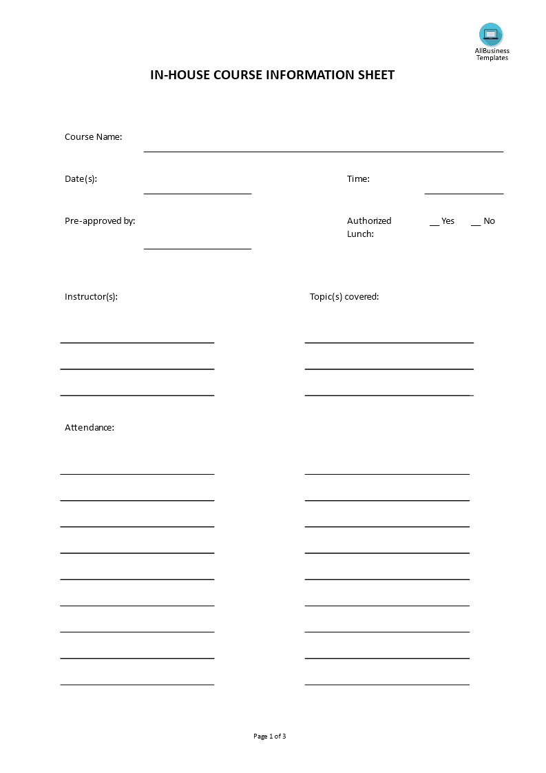 hr in house course info sheet template